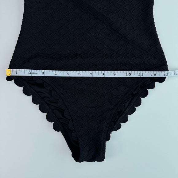 CUPSHE One Piece Swimsuit Black XS Cutout Scallop Trim Knotted Textured Swimwear - Picture 12 of 13